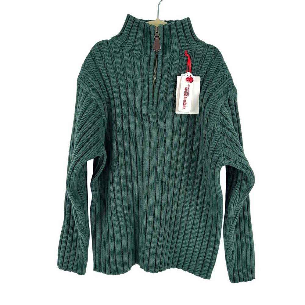 Gap Kids Boys Medium Green Ribbed Quarter Zip Sweater Mock Neck Holiday Festive